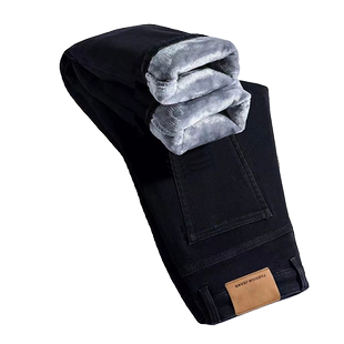 黑色直筒加绒牛仔裤女2025年冬季新款高腰大码胖mm显瘦九分烟管裤