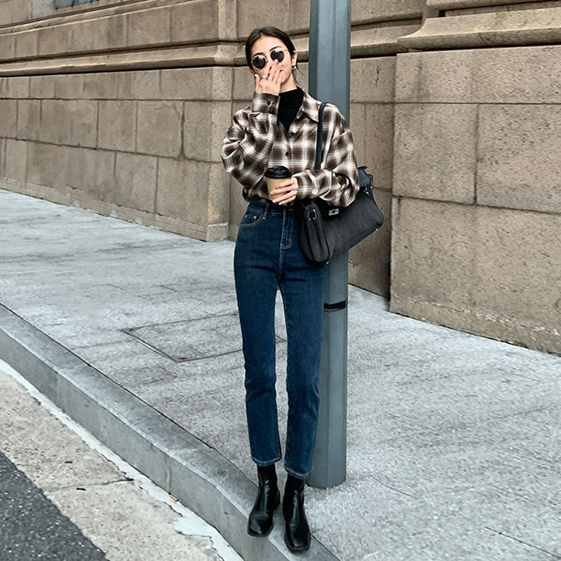 加绒直筒牛仔裤女冬季2025