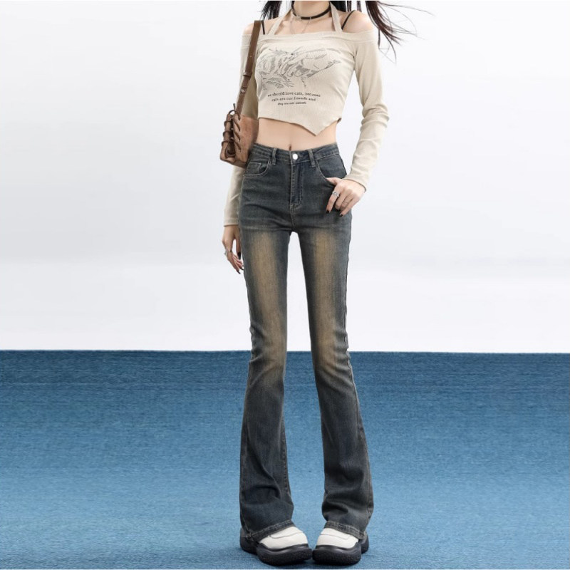 水泥灰美拉德高腰微喇牛仔裤女2025新款秋冬加绒修身弹力马蹄裤子,女装/女士精品,牛仔裤,淘宝优惠券,粉丝福利购,淘宝优惠卷