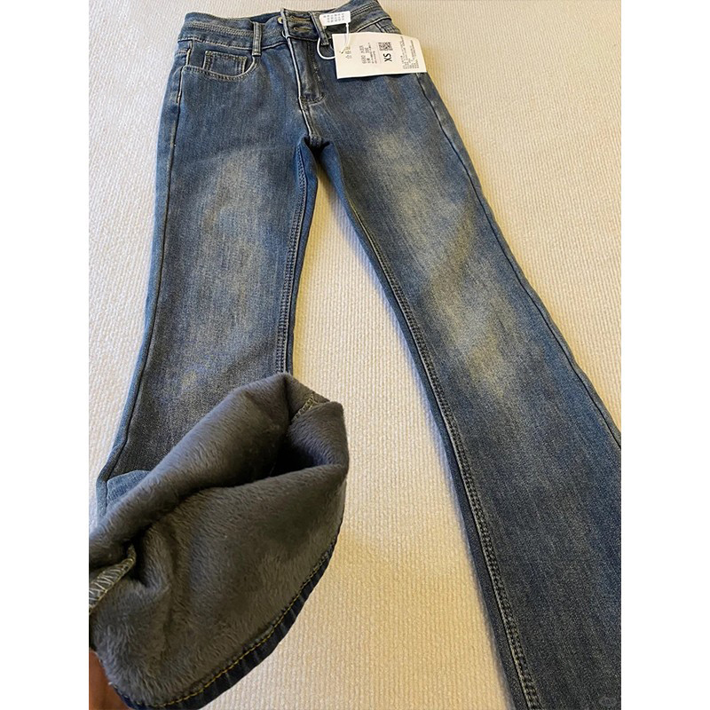 水泥灰高腰微喇牛仔裤女秋季2025年新款爆款显瘦弹力马蹄喇叭裤子