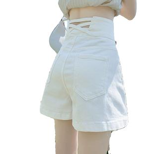 白色超高腰牛仔短裤女夏季显瘦遮肚子排扣美式辣妹休闲裤子潮ins