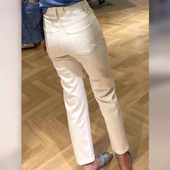 八分九分小个子高腰弹力烟管法棍裤 薄款 子 女夏季 米白色直筒牛仔裤