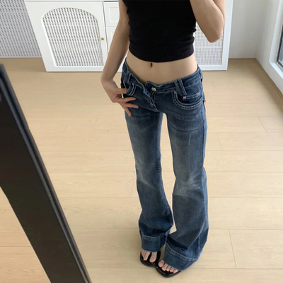 易梦玲同款低腰微喇牛仔裤女