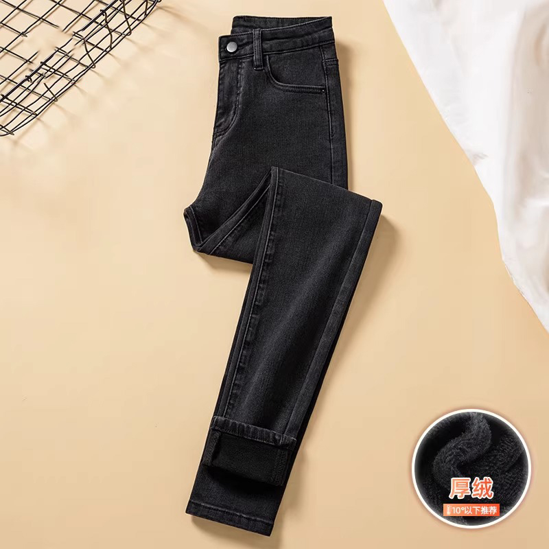 加绒小脚牛仔裤子女2024年秋冬