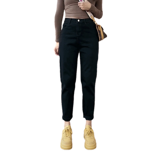 黑色哈伦牛仔裤女2023春秋新款高腰弹力小个子显瘦遮胯老爹萝卜裤