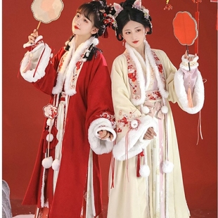 宋制汉服女款对襟长袄交领百褶裙日常加绒套装冬款