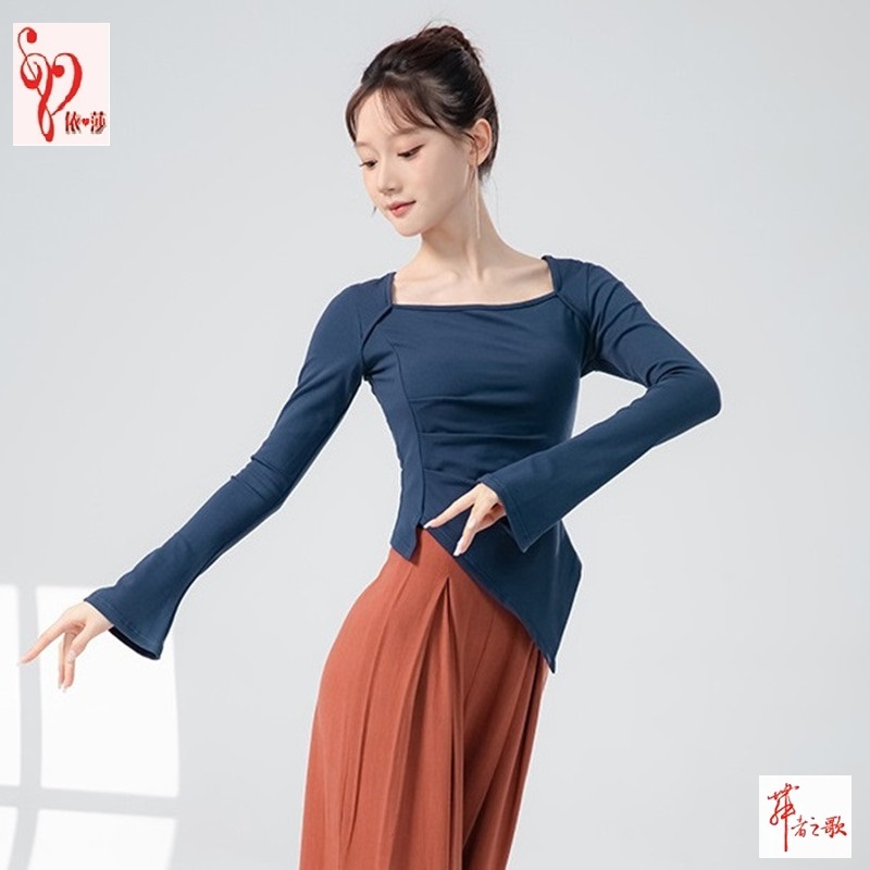 方领喇叭长袖修身休闲不规则上衣