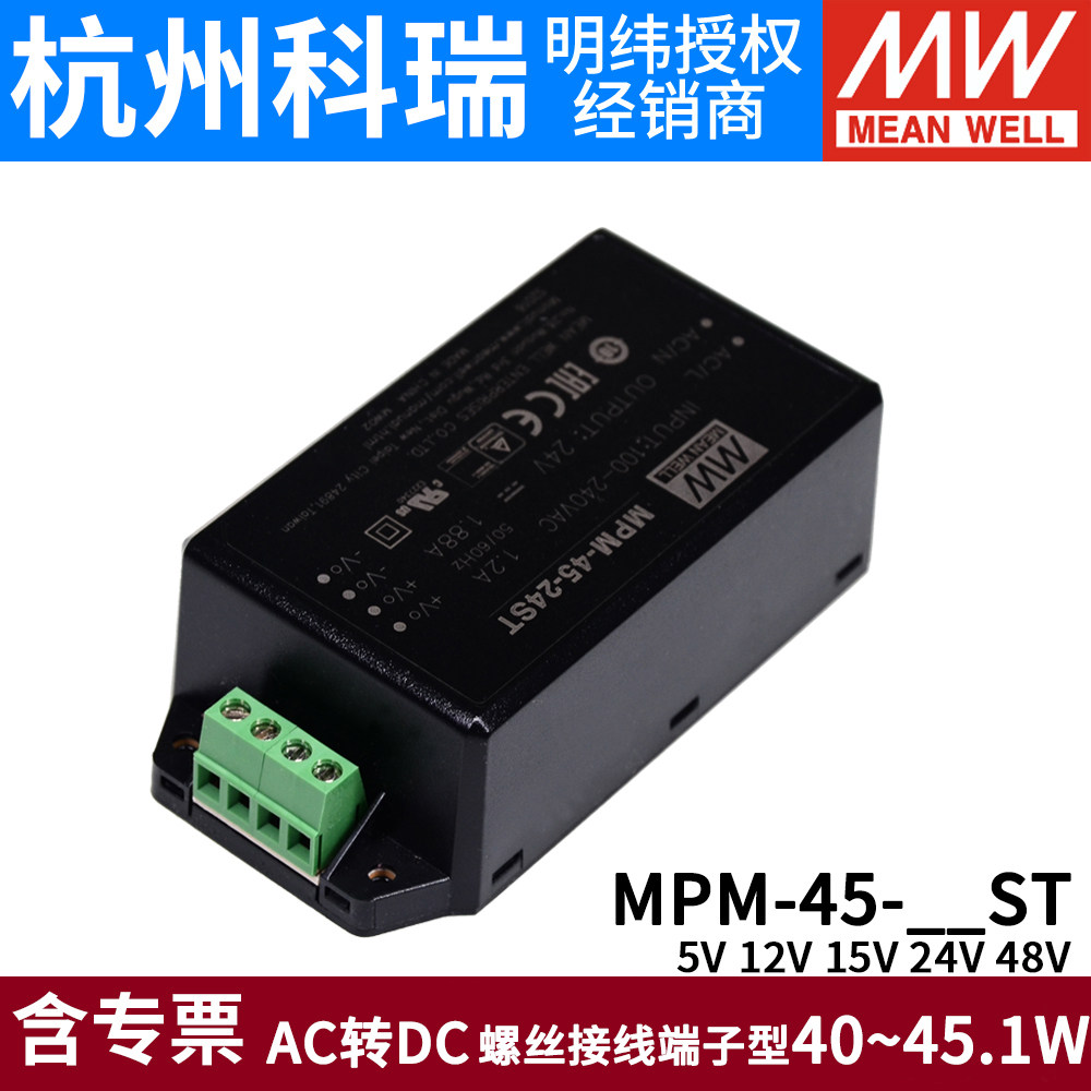 MEAN WELL MPM-45 모듈식 스위칭 전원 공급 장치 45W 의료용 유형 5|12|15|24|48V ST 터미널 유형