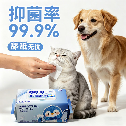 宠物专用湿巾99.9%抑菌湿巾80片