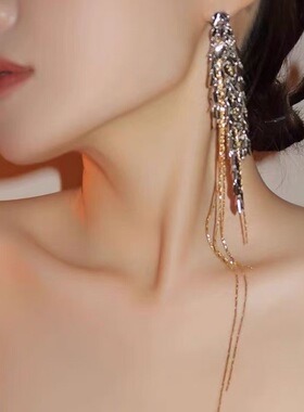 夸张麦穗链条超长流苏耳环御姐耳饰2024新款个性耳环高级感显脸瘦