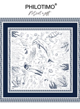 【新品】PHILOTIMO 海底世界系列 月光白 桑蚕丝 方巾