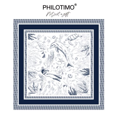 【新品】PHILOTIMO 海底世界系列 月光白 桑蚕丝 方巾