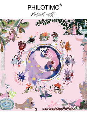 【新品】PHILOTIMO 小意达的花钟 桑蚕丝 方巾 （粉