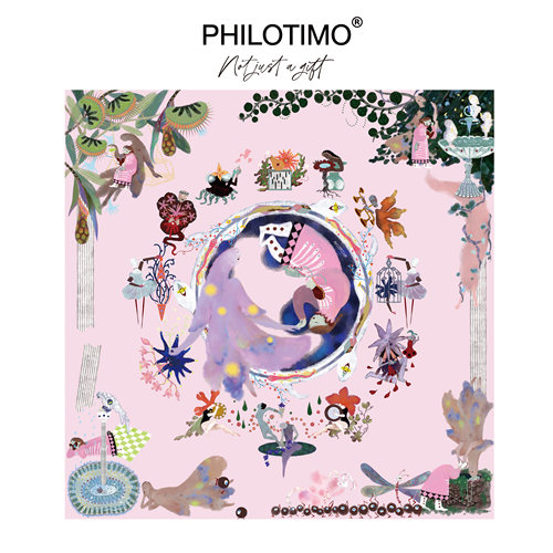 【新品】PHILOTIMO 小意达的花钟 桑蚕丝 方巾 （粉