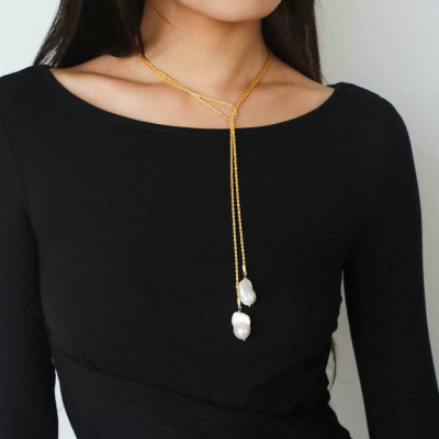天然巴洛克淡水真珍珠项链毛衣链双层叠戴小众锁骨链长链女配饰品