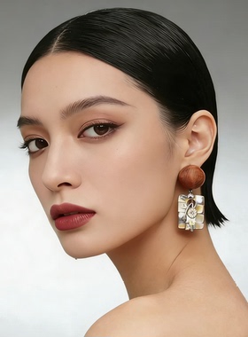 新年款小众设计Monies风天然贝壳耳环卡梅奥贝雕高级感轻奢风耳饰