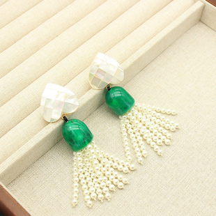MONIES果冻琉璃流苏耳环长款小香风印章高级感轻奢风耳饰女贝壳