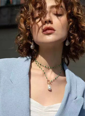 民族风串珠项链巴洛克珍珠项链多层长款项链女配饰叠戴毛衣链饰品