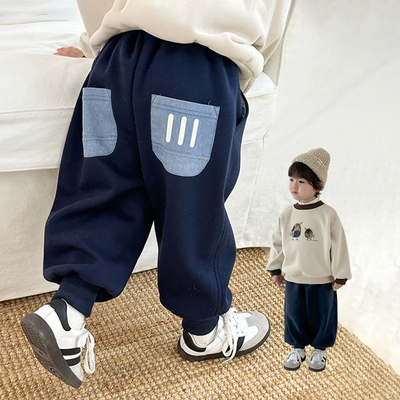 男童裤子冬儿童加绒运动裤男孩秋加厚卫裤2025新款薄绒长裤一体绒