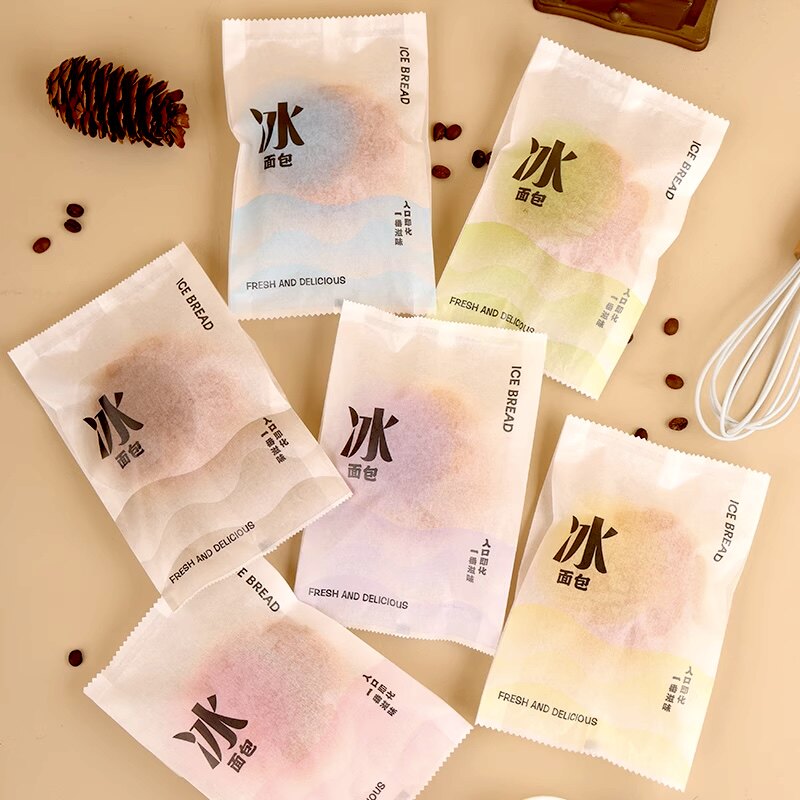 新款冰面包包装袋麻薯泡芙烘焙甜品棉纸自封机封网红面包打包袋子