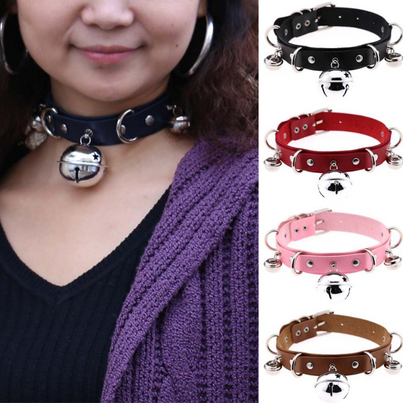 choker脖子饰品颈带性感PU皮质项圈个性铃铛新年颈链锁骨链女项链