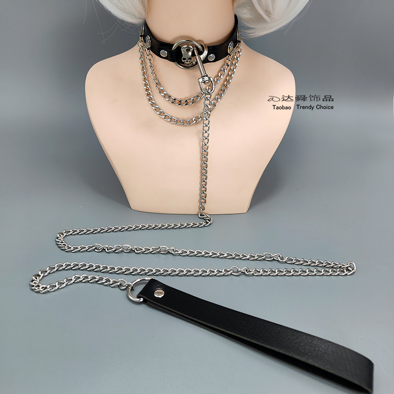 chocker骷髅项圈牵引链套装多层链条颈圈颈链颈带情侣牵引绳项链