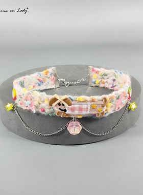 冬季毛绒绒项圈编织Choker卡通创意可爱小狗爪爪五角星短项链Y2K