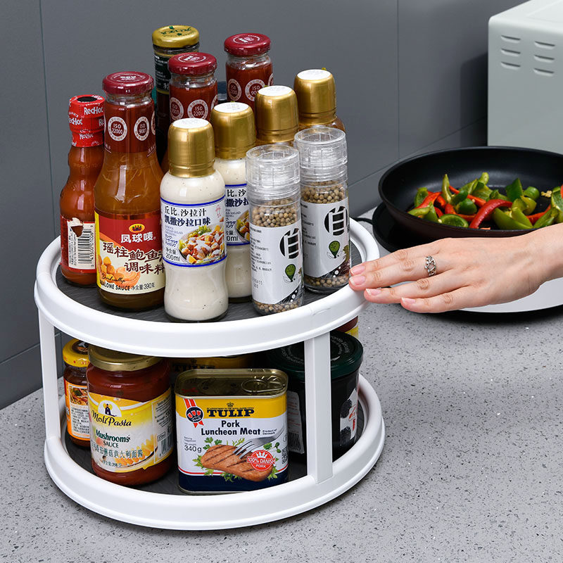 厨房调料品旋转托盘转盘油盐酱醋置物架多功能台面调味料收纳架子