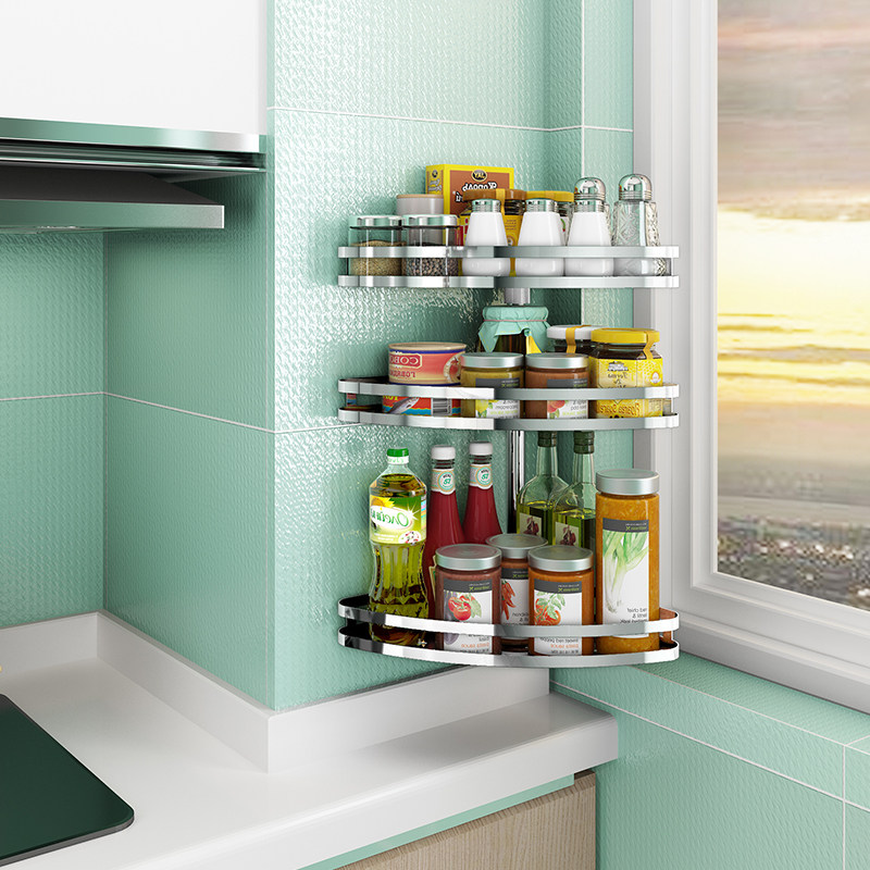 NANA厨房三角置物架免打孔304不锈钢壁挂转角调味调料用品收纳架|ruв категории кухня/посуда, кухонный Гаджет/кухня хранения, кухня хранения шельфа/кухня стойка, кухня стойка/угловой стойка - от Buy2taobao.com для оказания профессиональной услуги покупки агента Taobao