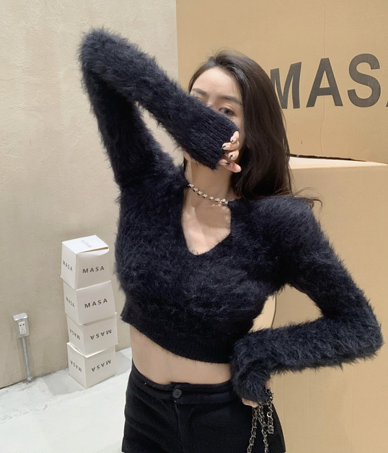 Real shot, real price and versatile pure mink wool knitted sweater women's jacket