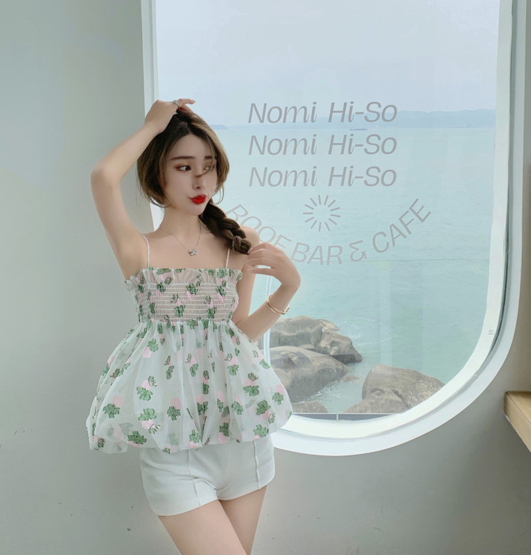 Real price ~ 2021 summer flower bud waist small sling top