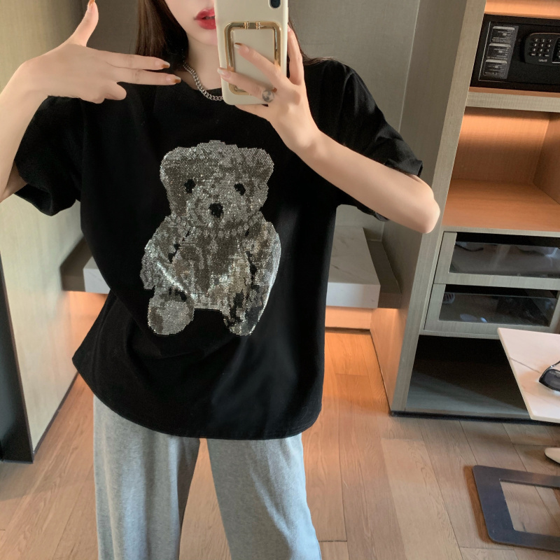 Real price bear hot diamond blouse short sleeve T-shirt