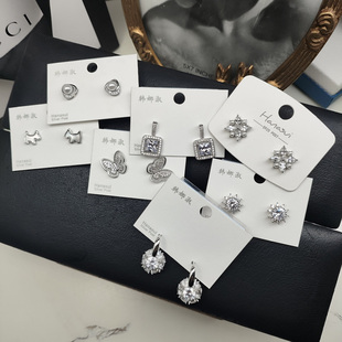 小花幸运草小狗母贝闪钻锆石珍珠银色款耳钉耳环韩娜淑耳饰