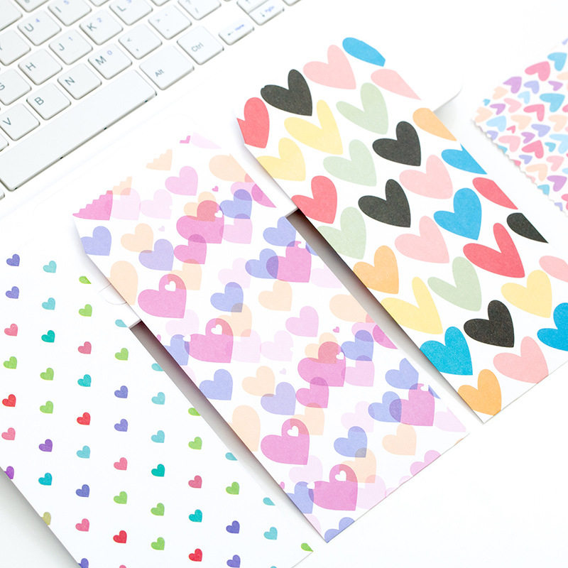 5个入/爱心系列窄版纸信封/可爱甜美桃心图案信封手机壳纸袋包装