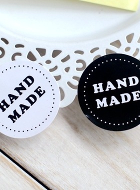 包邮黑色白色圆形handmade贴纸/包装饰贴/热销经典复古简约装饰贴