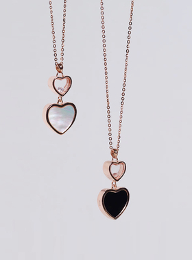 Alice Pearl 爱心项链 白贝母黑玛瑙双面双心设计款通勤气质首饰