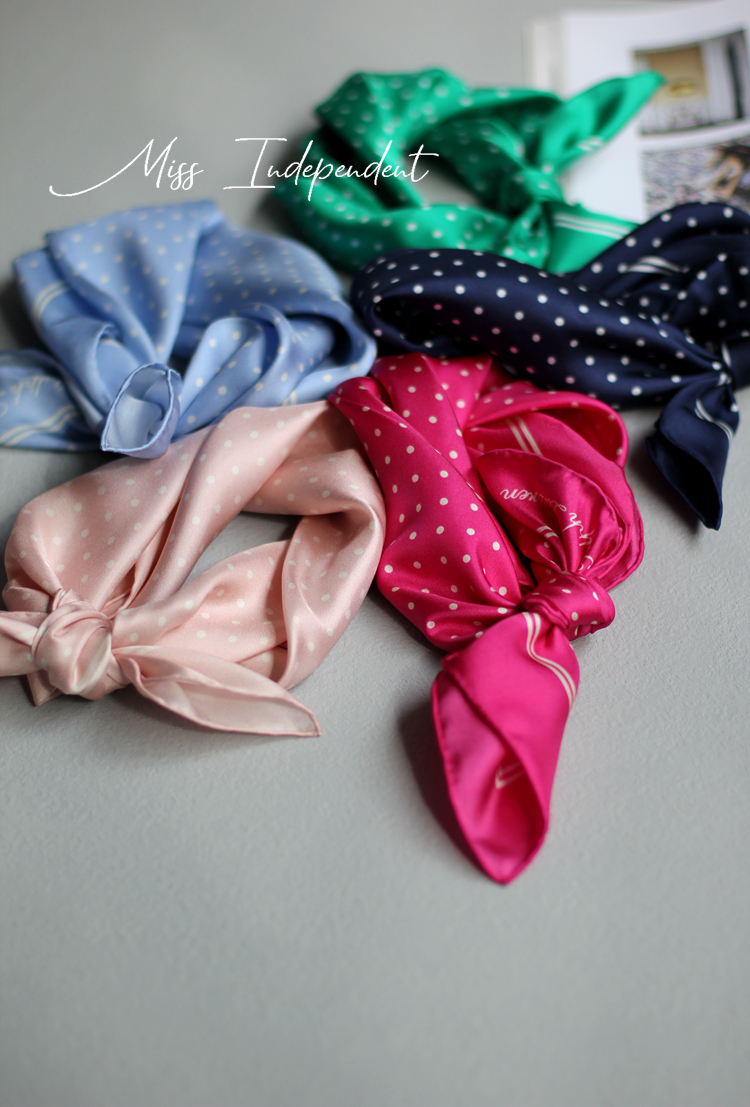 美国波尔卡圆点真丝斜纹小方巾