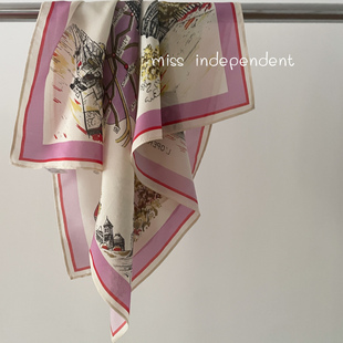 英国小众 温柔优雅巴黎元素夏季款真丝双绉蚕丝巾中方巾围巾领巾