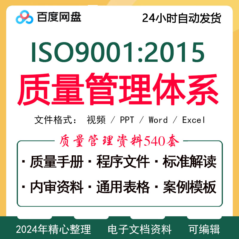 iso9001体系文件2015版全套可编辑表单标准培训内审模板质量管理