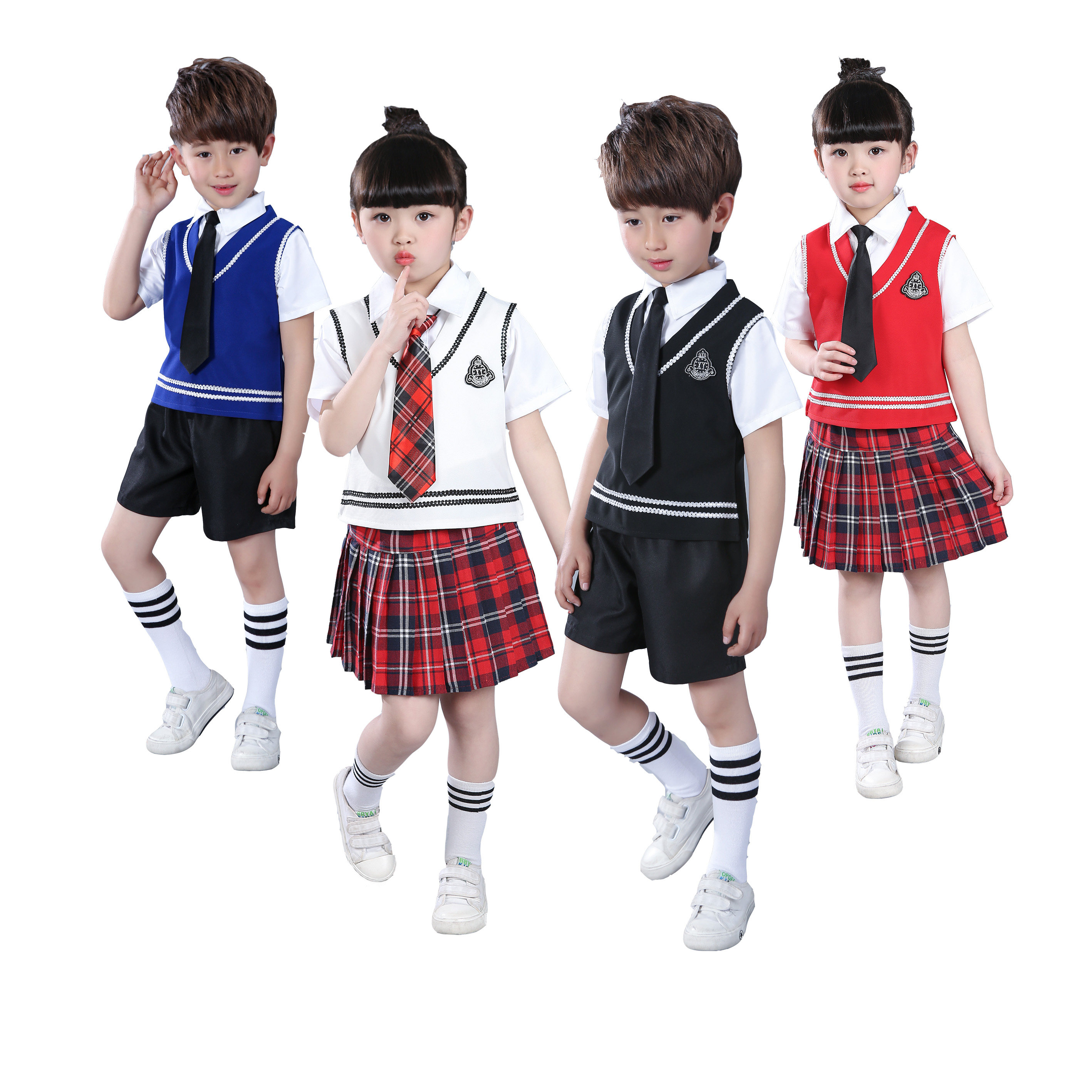 儿童针织鸡心领背心男女学生春秋套头坎肩纯色百搭马甲校园表演服