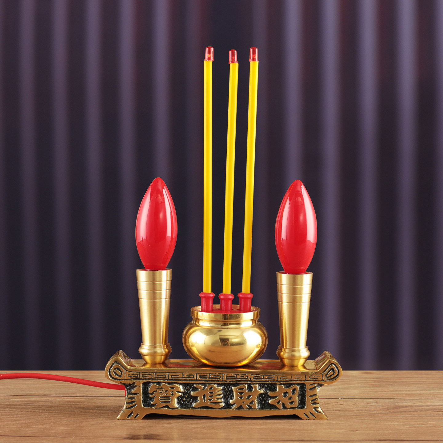 LED电子香烛台纯铜香炉插电家用室内蜡烛台长明灯供佛供财神套装