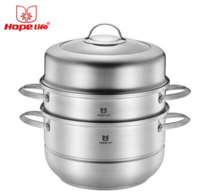 德国蒸锅304不锈钢三层加厚复底汤锅双层蒸笼焖锅电磁炉适用锅具