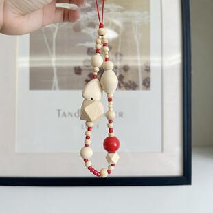 原装国风手机链手工制作木质少女挂绳串珠相机防丢链手作