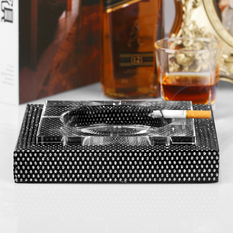 Janeouya钻石纹皮革创意个性礼物烟缸大号水晶欧式烟灰缸客厅家用