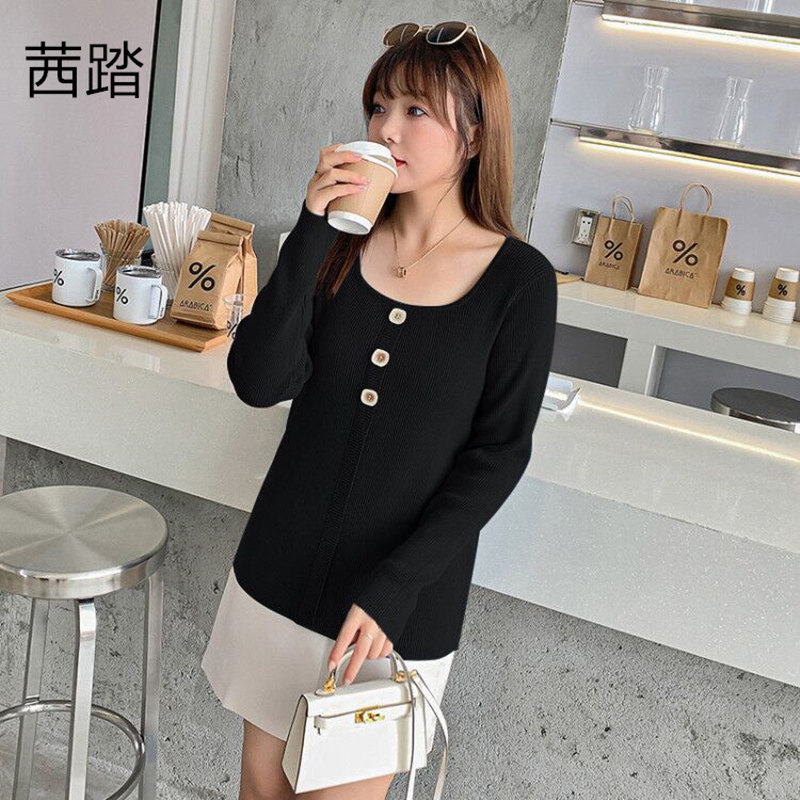 Tread 2021 Autumn and winter new pattern MM Long sleeve Base coat Large Women's wear Korean Edition 200 Jin knit femalein the Women's clothing/Boutique , Large size women  category - from Buy2taobao.com to provide professional Taobao agent buy service
