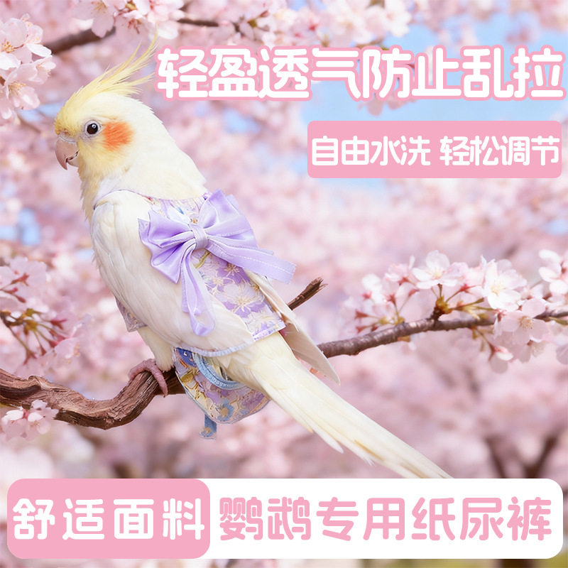 鹦鹉汉服蝴蝶结透气防乱拉屎兜