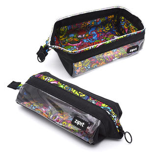 新款zipit可视窗笔袋大开口大容量涂鸦彩绘创意学生文具收纳袋