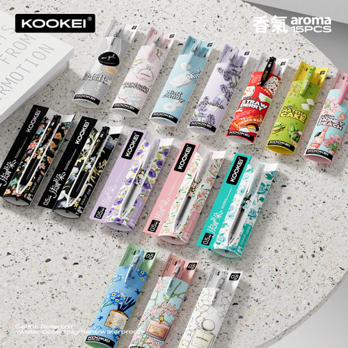 kookei香味笔大合集抹茶草莓薄荷月季白梅香味中性笔套装黑0.5mm