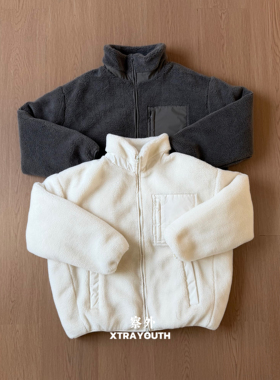 XY【羽绒羊羔毛】拼接羊羔绒羽绒服立领加厚毛绒户外中性风5270