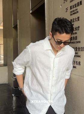 【XY察外】男麻料纯色翻领翻领夏季春夏衬衫薄款